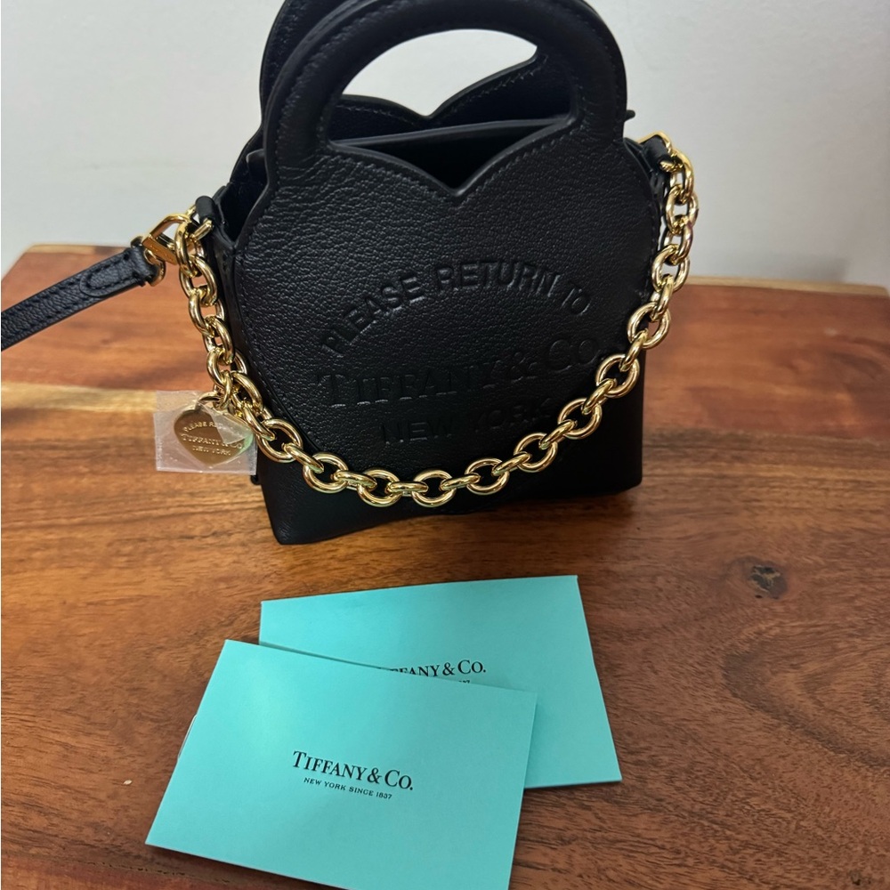 Tiffany & Co. Black Leather Mini Bag with Gold Chain